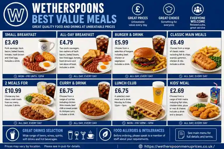 Best value meals at Wetherspoons
