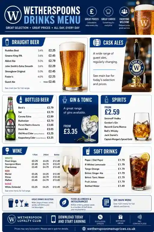 Wetherspoons drinks menu